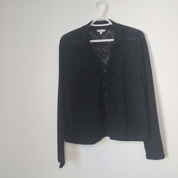 Reitmans Tops - REITMANS Cropped Sheer Lace Crochet Type Button Down Shirt Top size XL Goth
